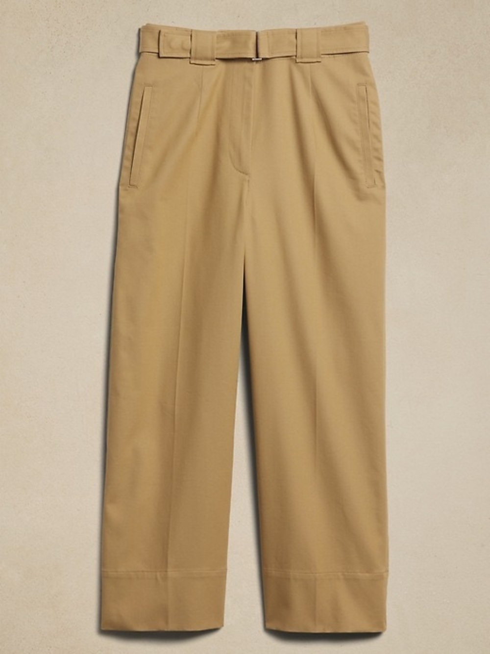Banana Republic Tan Wide Leg Pants Belted High Rise Size 4 Long Stretch 4L